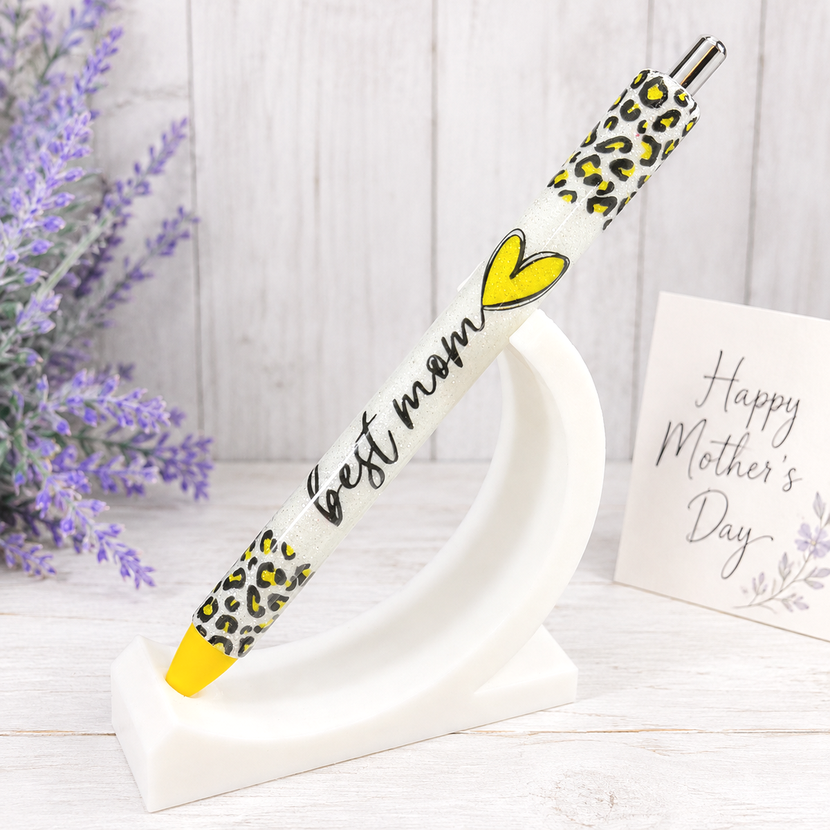 Wrapped Handmade Best Mom glitter pen with free refill