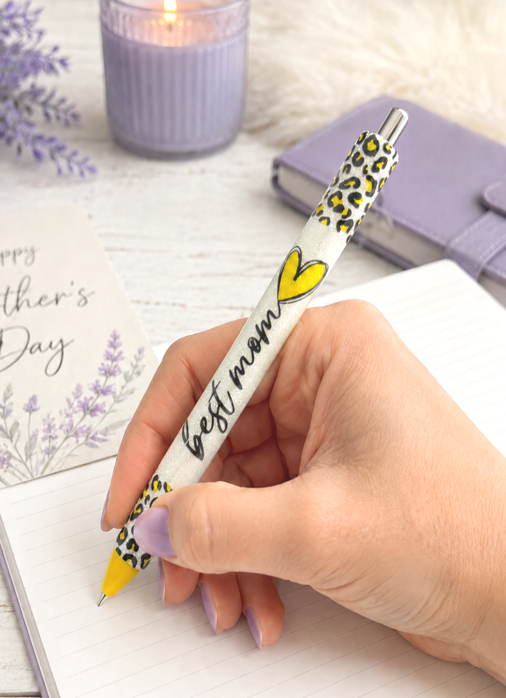 Wrapped Handmade Best Mom glitter pen with free refill