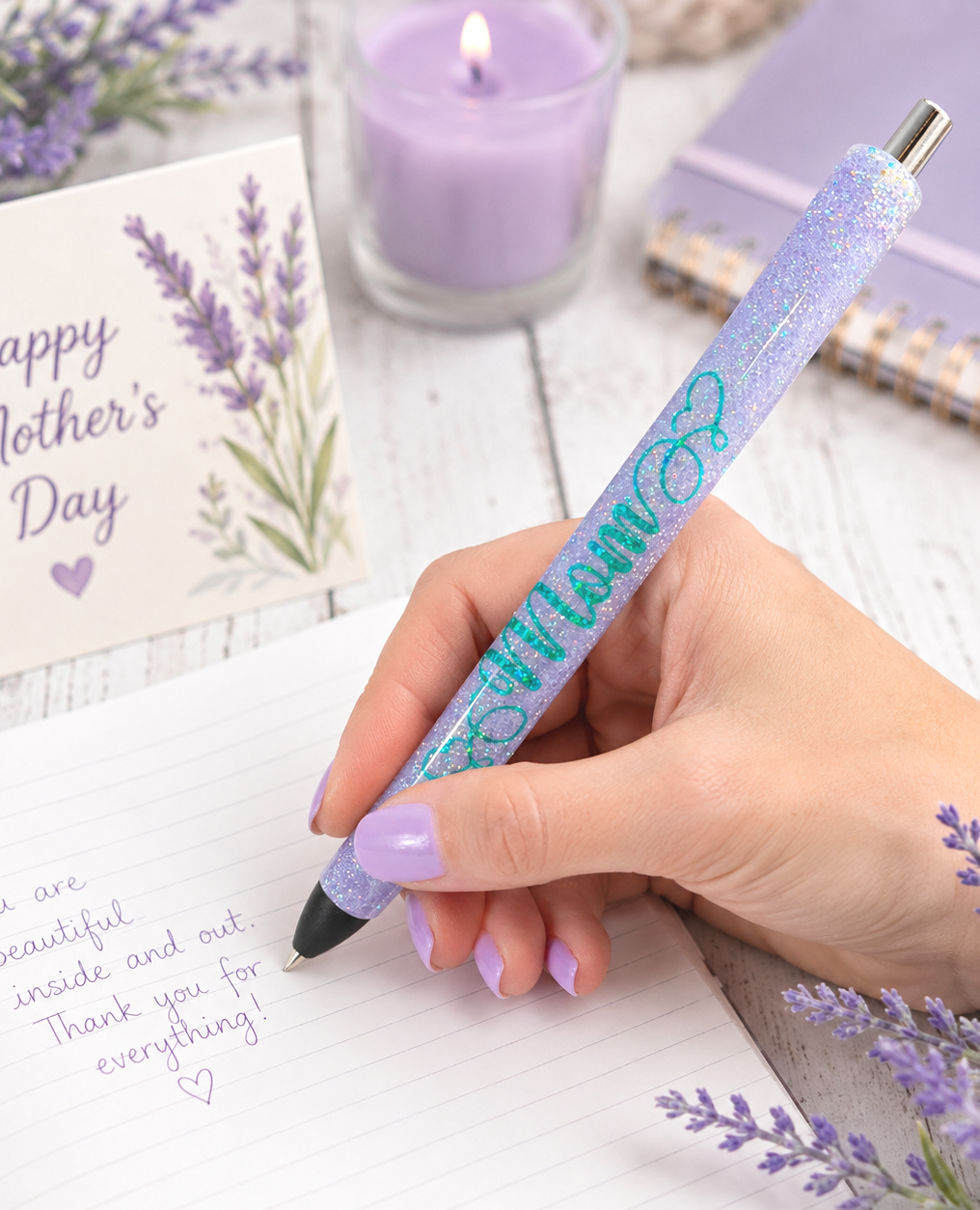 Wrapped Handmade Best Mom glitter pen with free refill 8