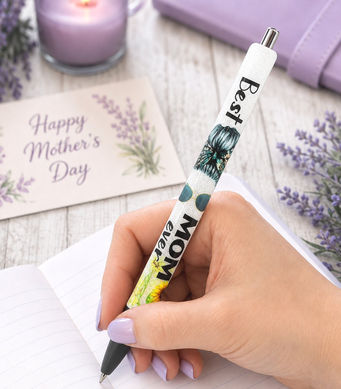Wrapped Handmade Best Mom glitter pen with free refill 2