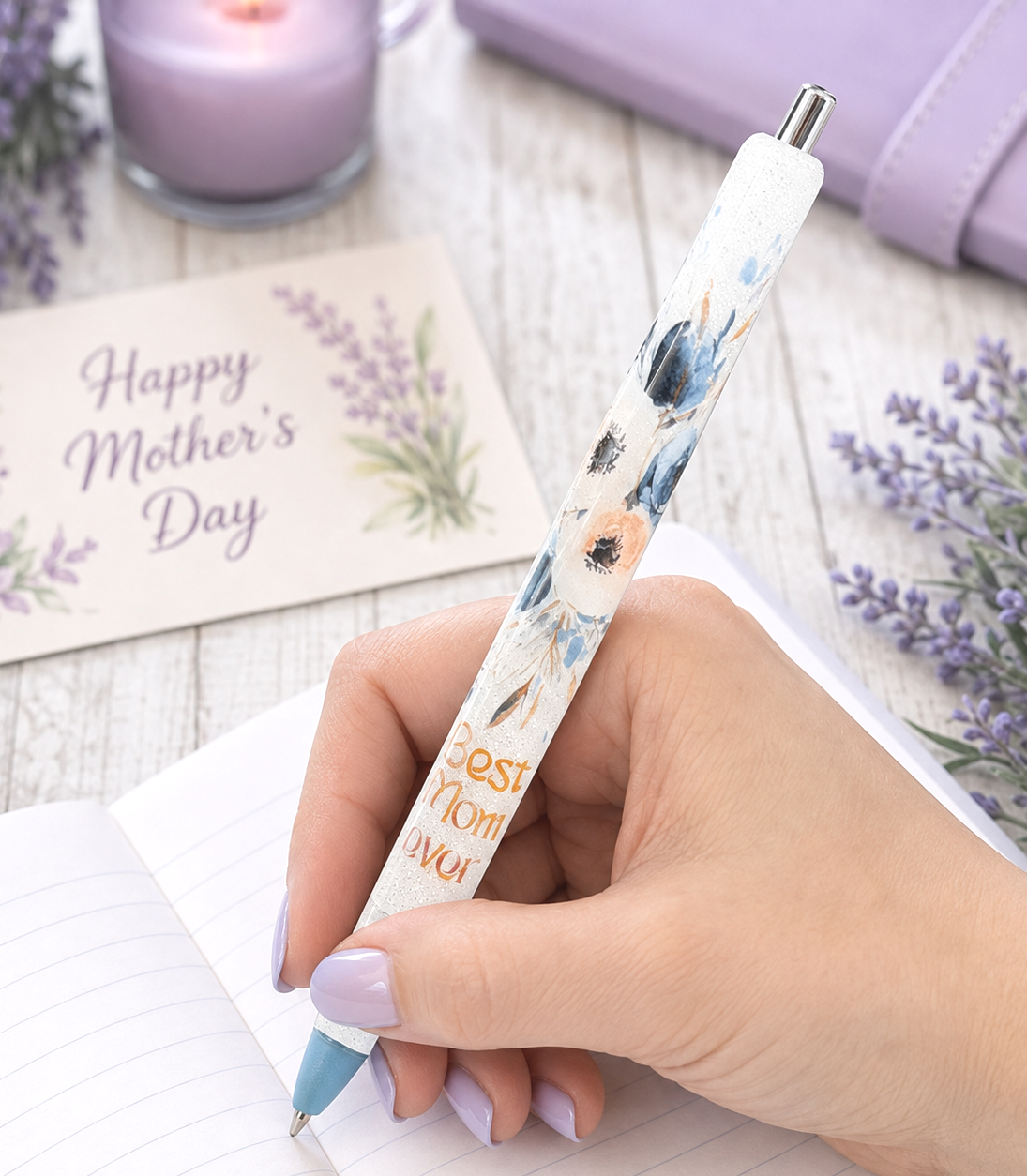 Wrapped Handmade Best Mom glitter pen with free refill 3