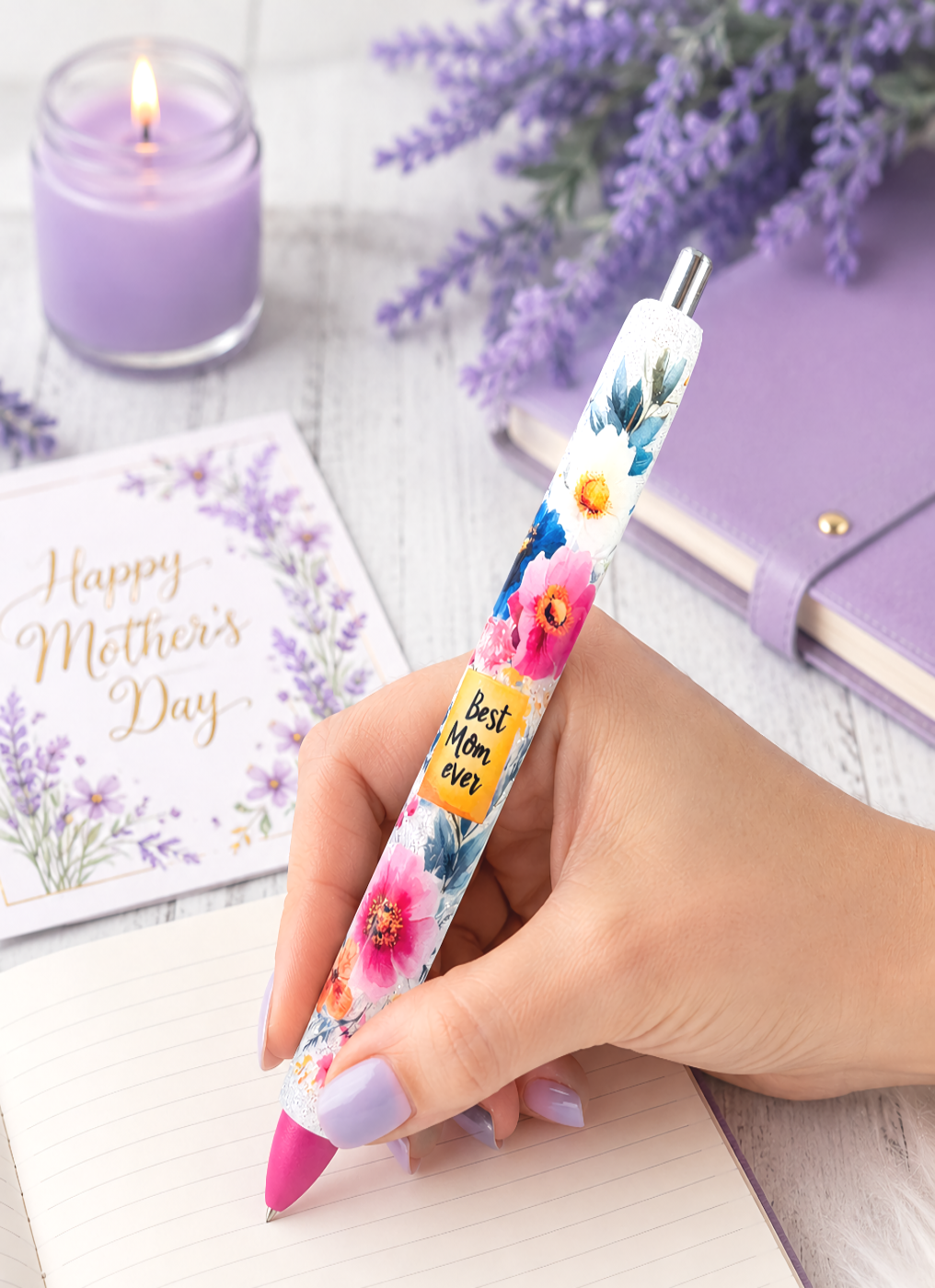 Wrapped Handmade Best Mom glitter pen with free refill 5