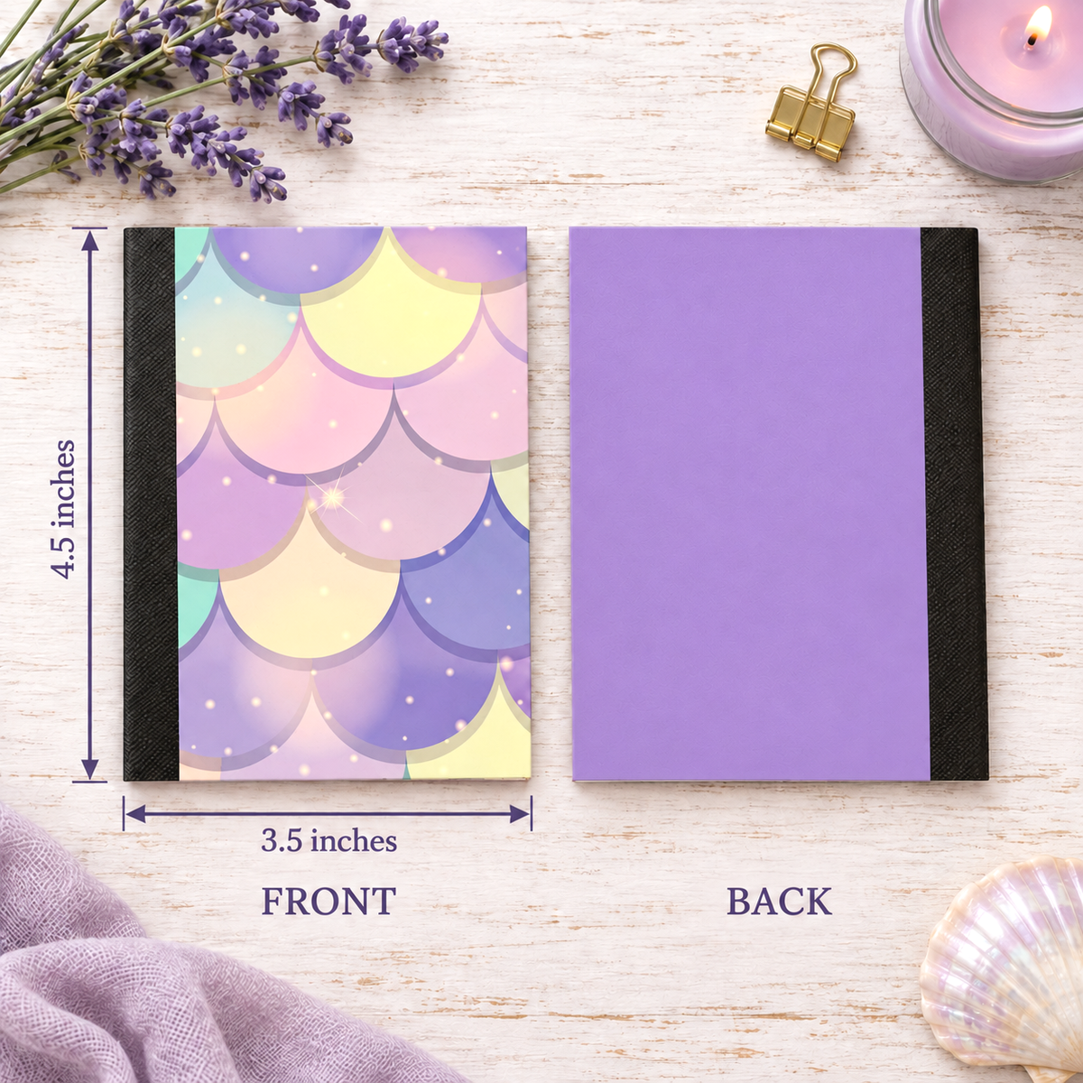 Decorative Vinyl Covered MINIATURE Composition Notebook Pastel Mermaid