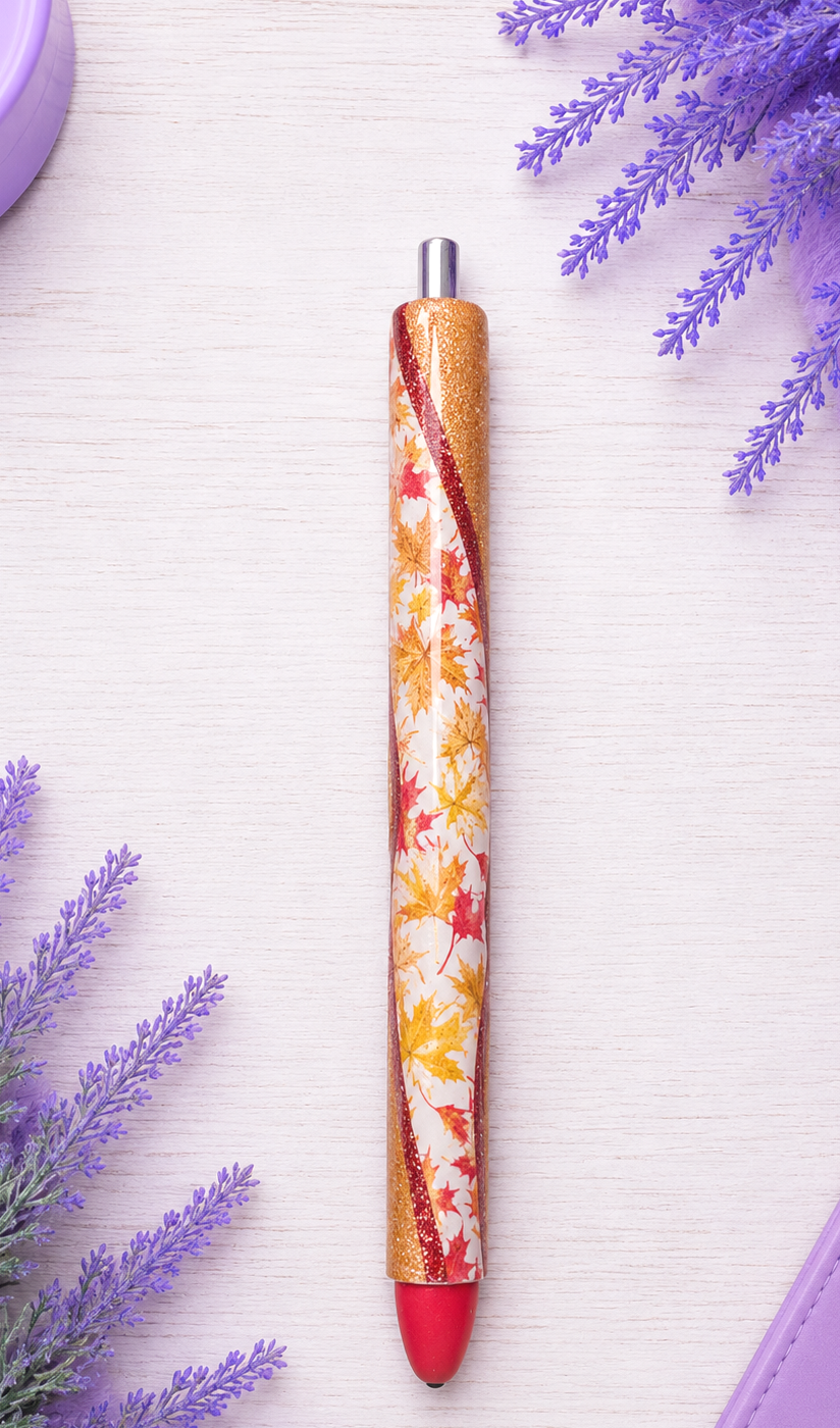 Handmade fall Leaves on copper glitter pen with free refill