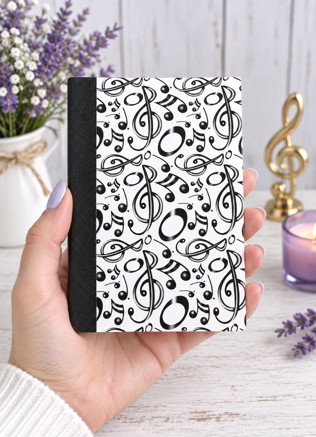 Decorative Vinyl Covered MINIATURE Composition Notebook Musical Notes
