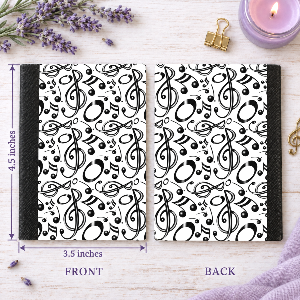Decorative Vinyl Covered MINIATURE Composition Notebook Musical Notes