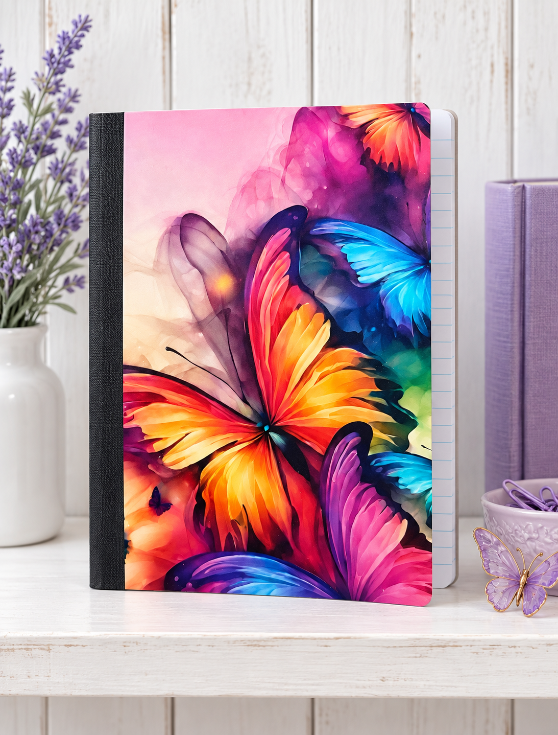 Decorative Vinyl Covered Composition Notebook Watercolor Butterflies
