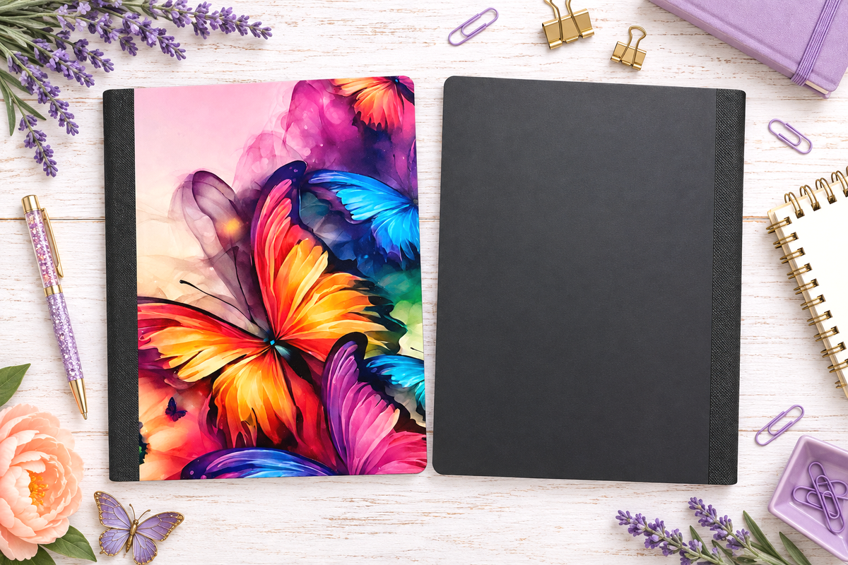 Decorative Vinyl Covered Composition Notebook Watercolor Butterflies