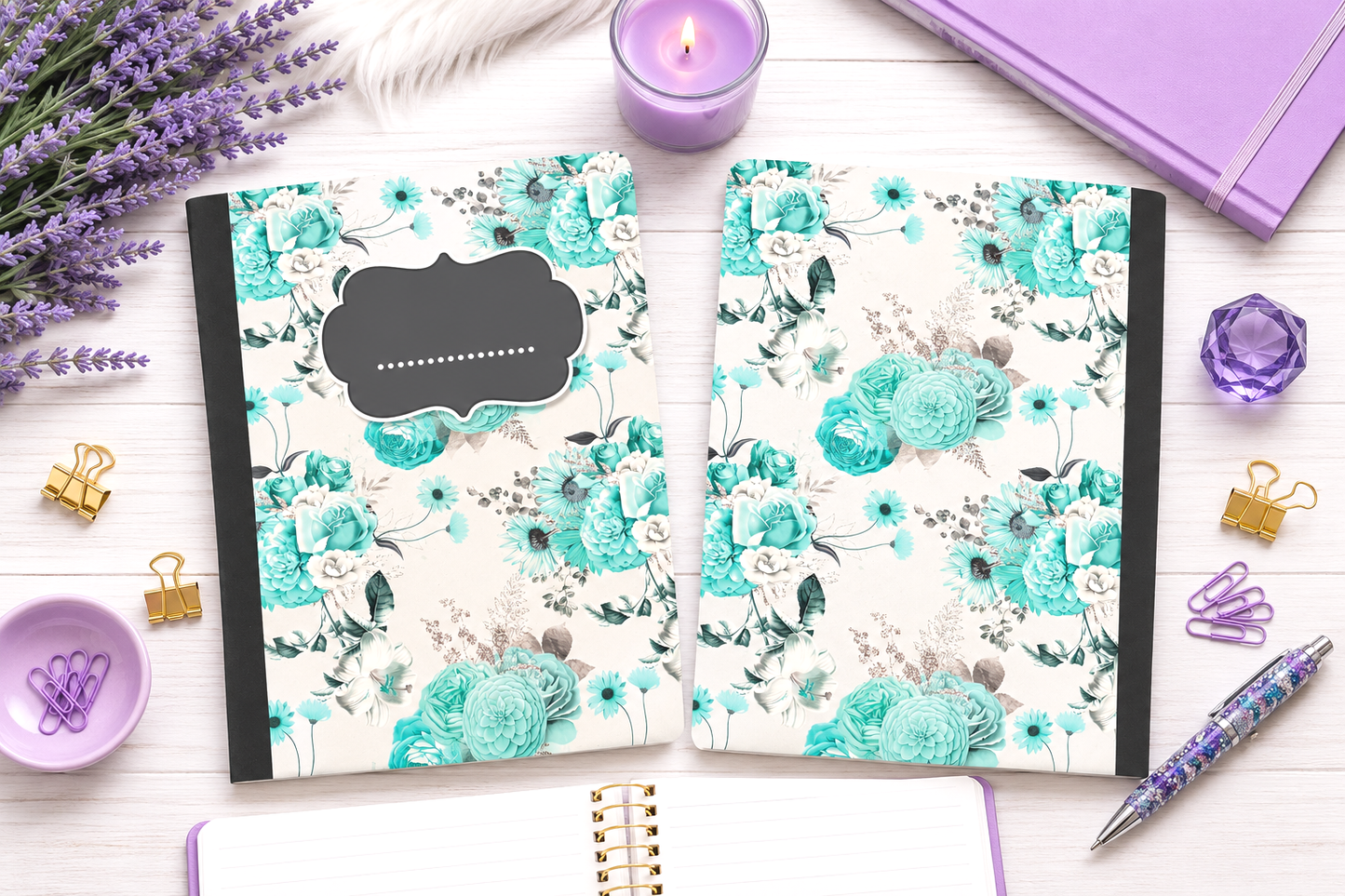 Decorative Vinyl Covered Composition Notebook Aqua Flora
