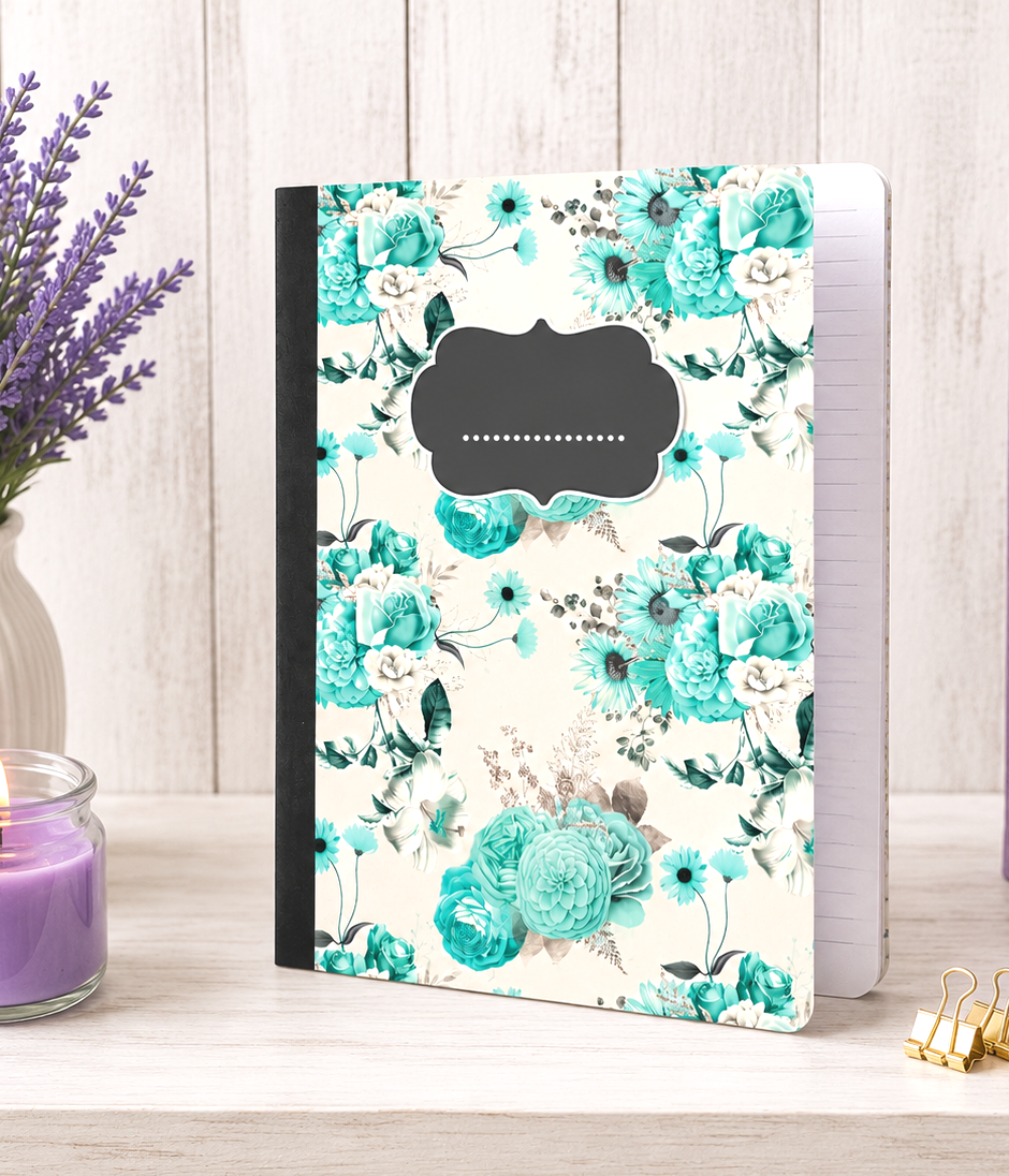 Decorative Vinyl Covered Composition Notebook Aqua Flora