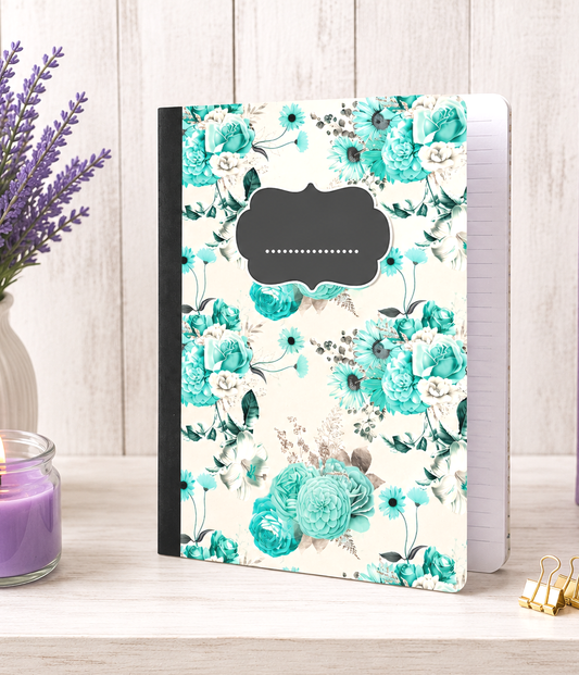 Decorative Vinyl Covered Composition Notebook Aqua Flora