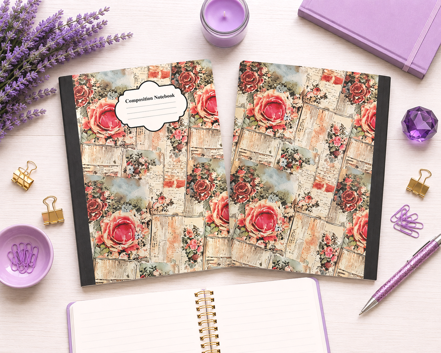 Decorative Vinyl Covered Composition Notebook Scrappy Floral