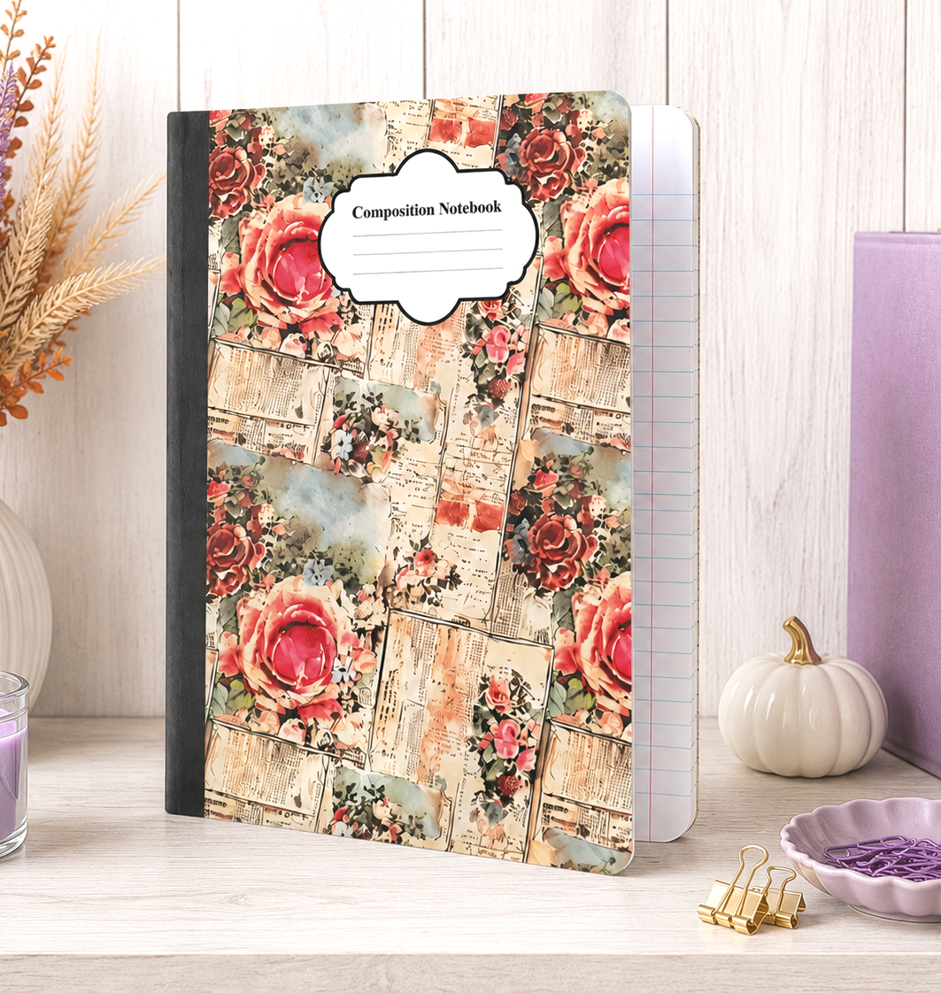 Decorative Vinyl Covered Composition Notebook Scrappy Floral