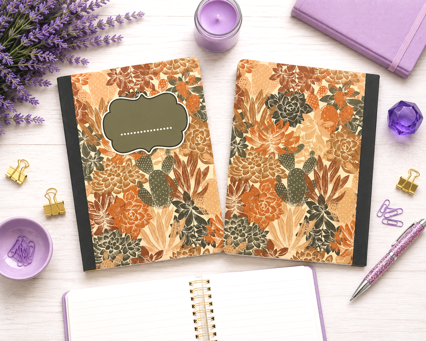 Decorative Vinyl Covered Composition Notebook Earth tone Cactus