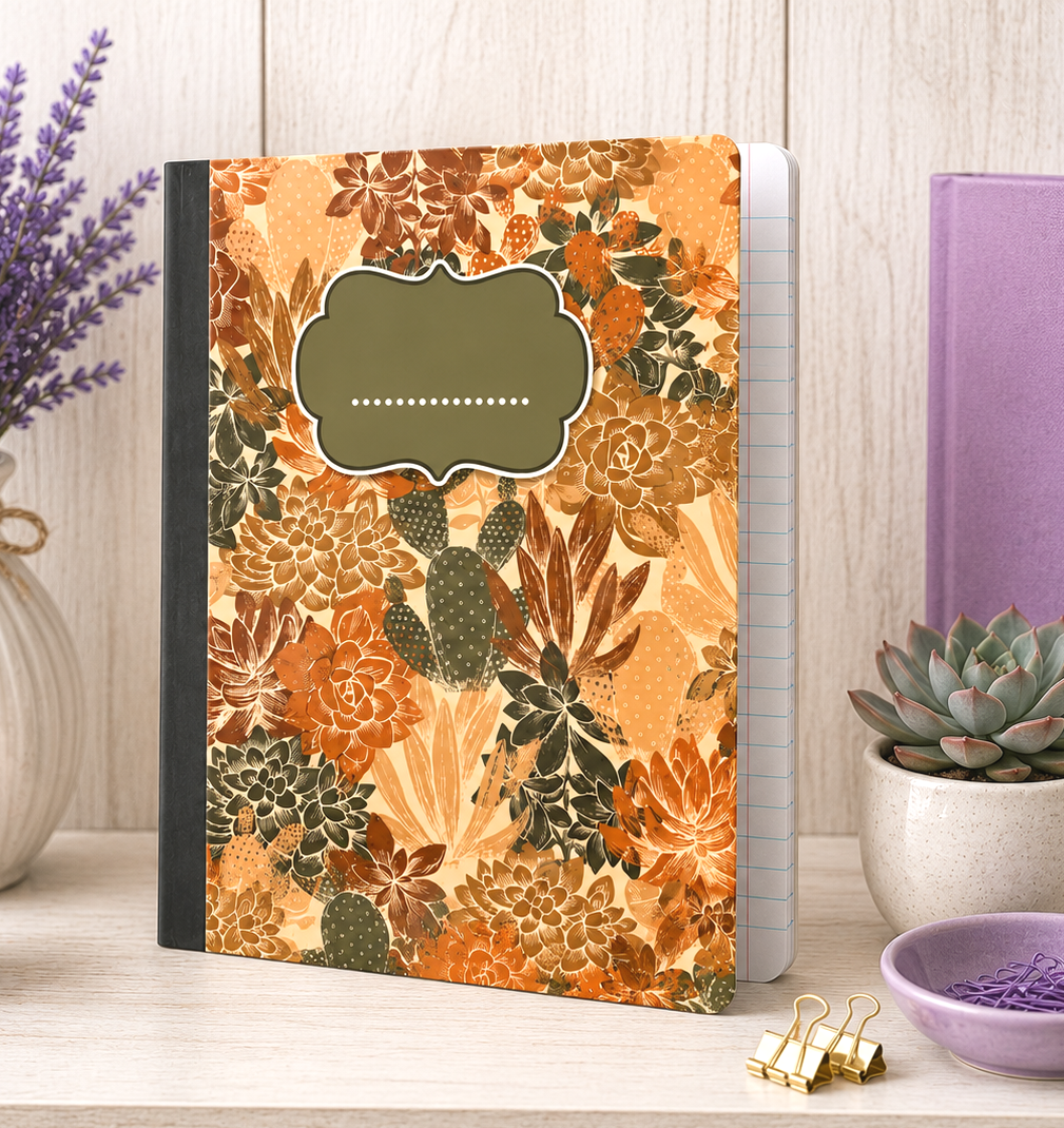 Decorative Vinyl Covered Composition Notebook Earth tone Cactus
