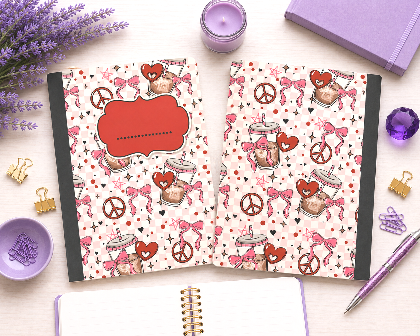 Decorative Vinyl Covered Composition Notebook Pink Iced Coffee