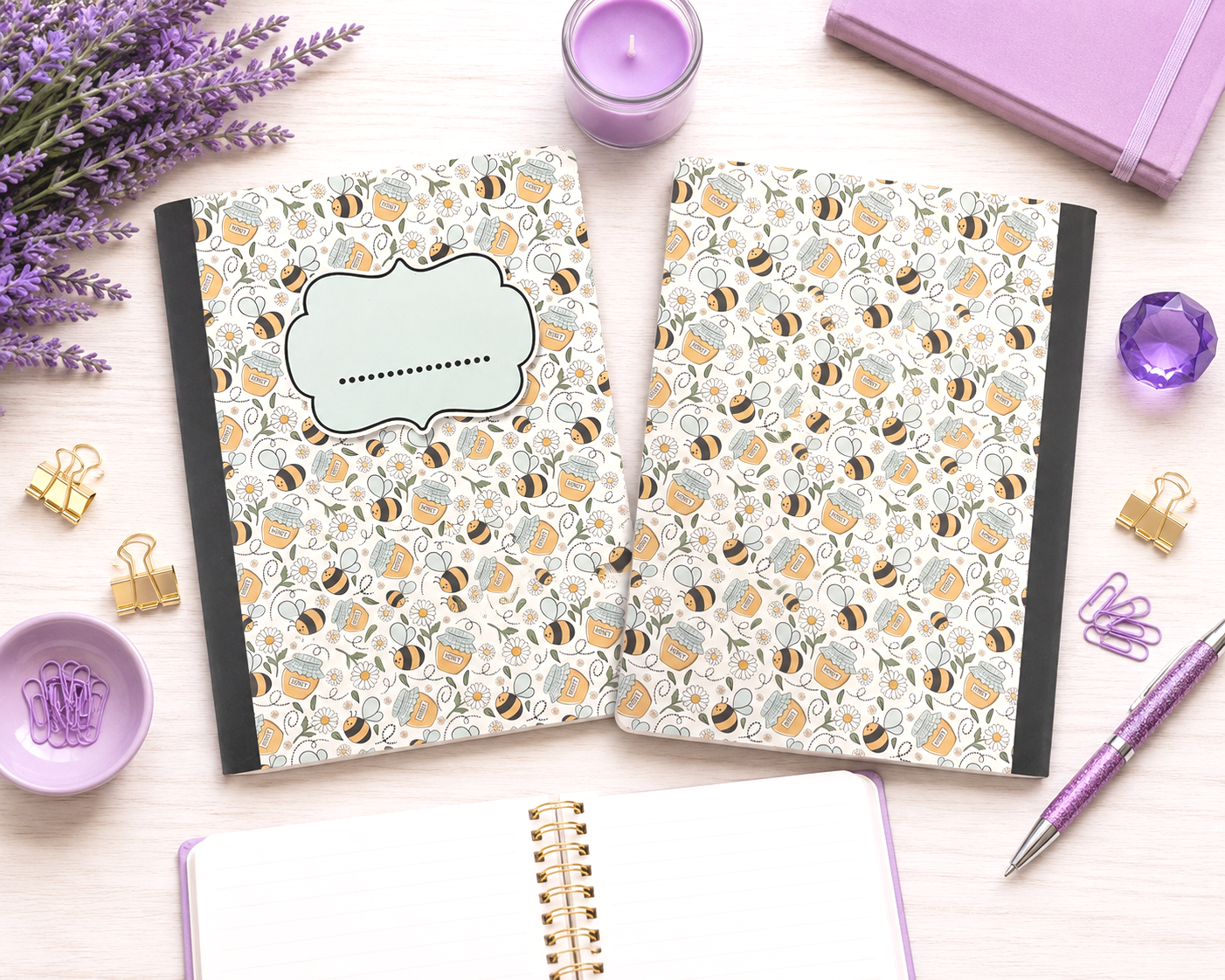 Decorative Vinyl Covered Composition Notebook BoHo Bees