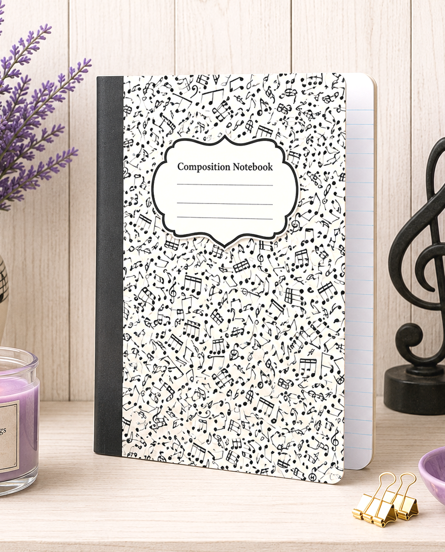 Decorative Vinyl Covered Composition Notebook Musical Notes