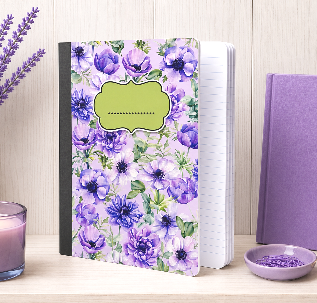 Decorative Vinyl Covered Composition Notebook Lavender Flowers