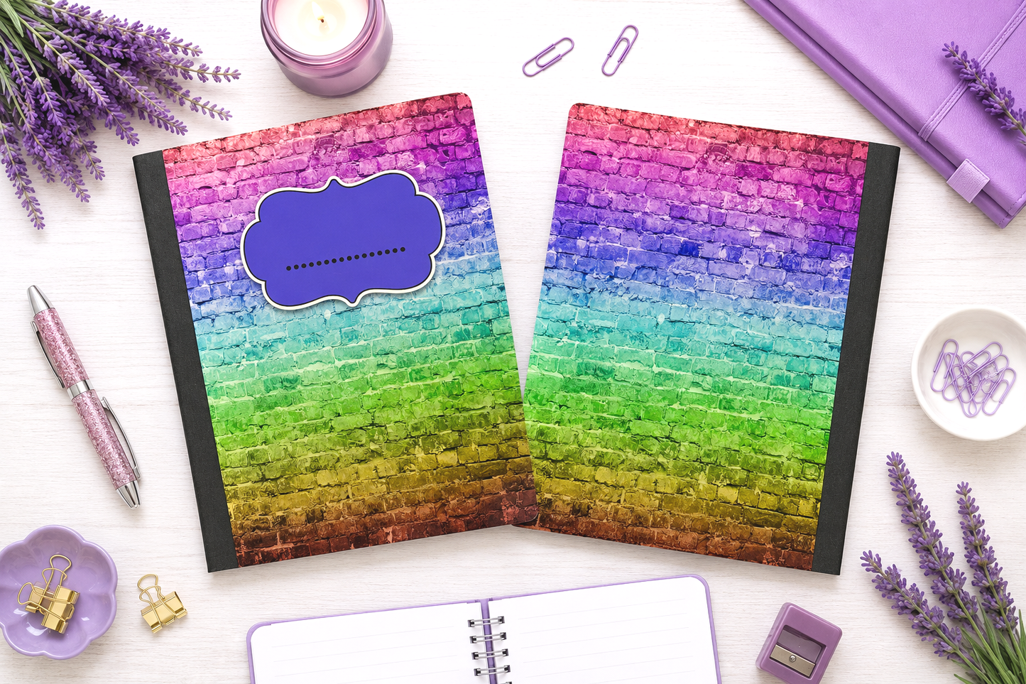 Decorative Vinyl Covered Composition Notebook Rainbow Bricks