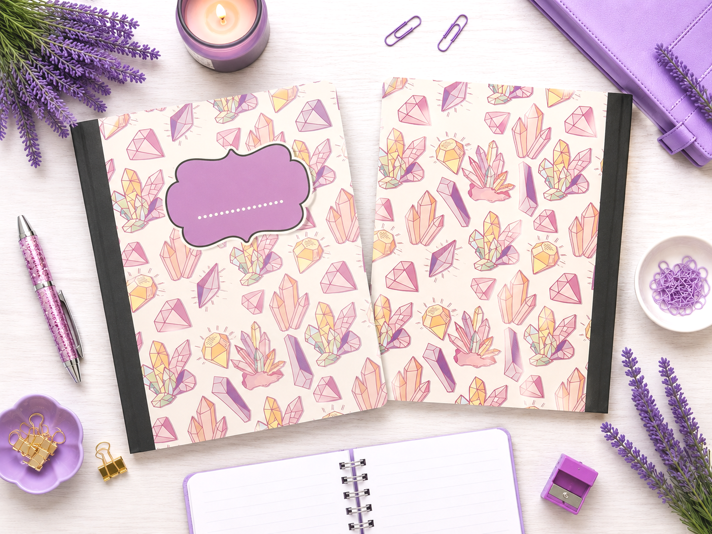 Decorative Vinyl Covered Composition Notebook Crystals