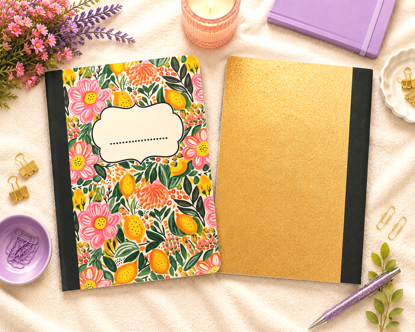 Decorative Vinyl Covered Composition Notebook Lemons