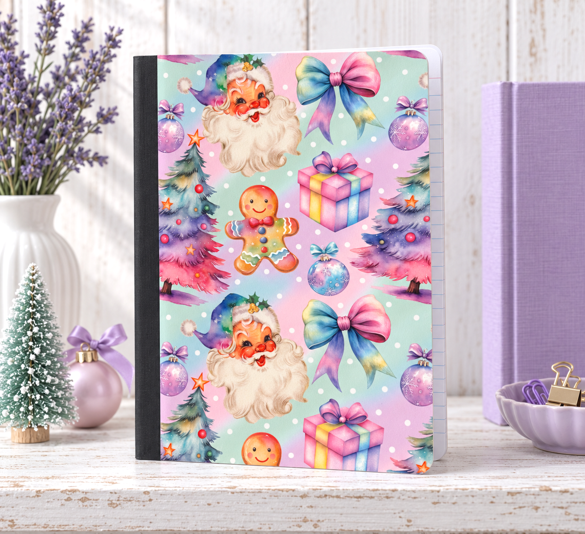 Decorative Vinyl Covered Composition Notebook Retro Christmas