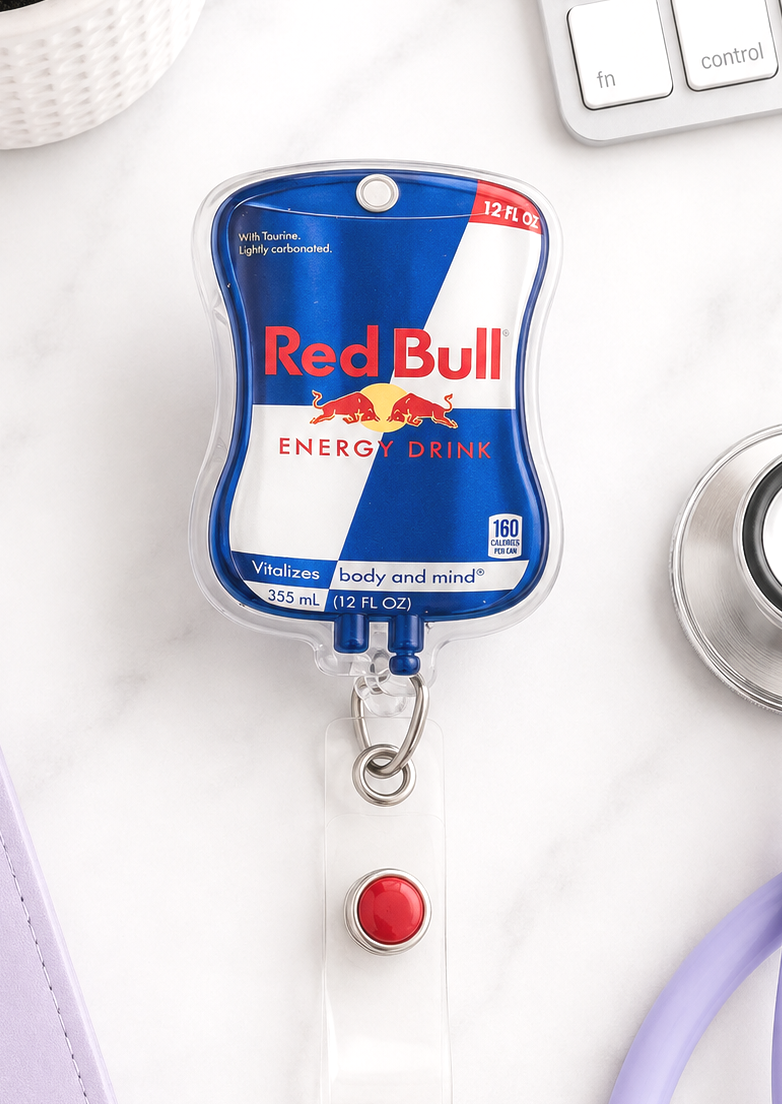 Handmade Red Bull IV Bag Badge Reel