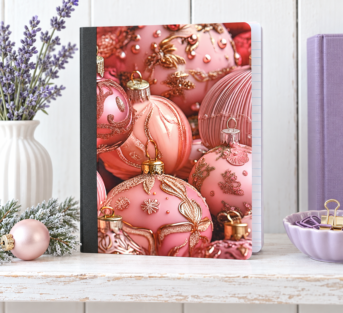 Decorative Vinyl Covered Composition Notebook Pink Ornaments