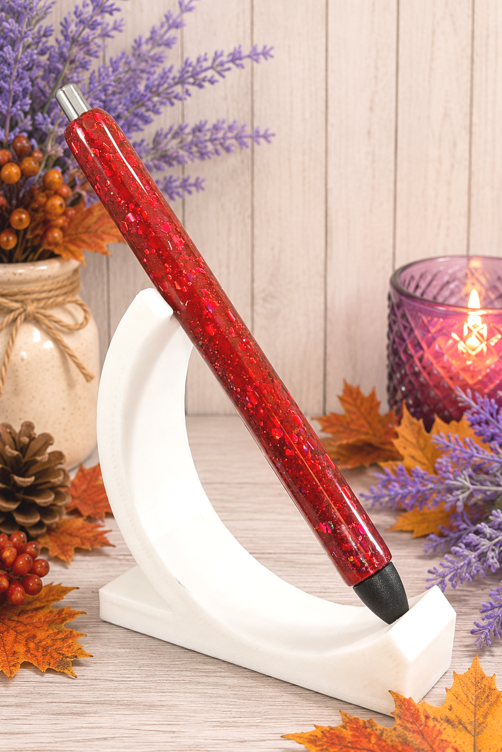 Handmade Fall Cherry Red chunky glitter pen with free refill
