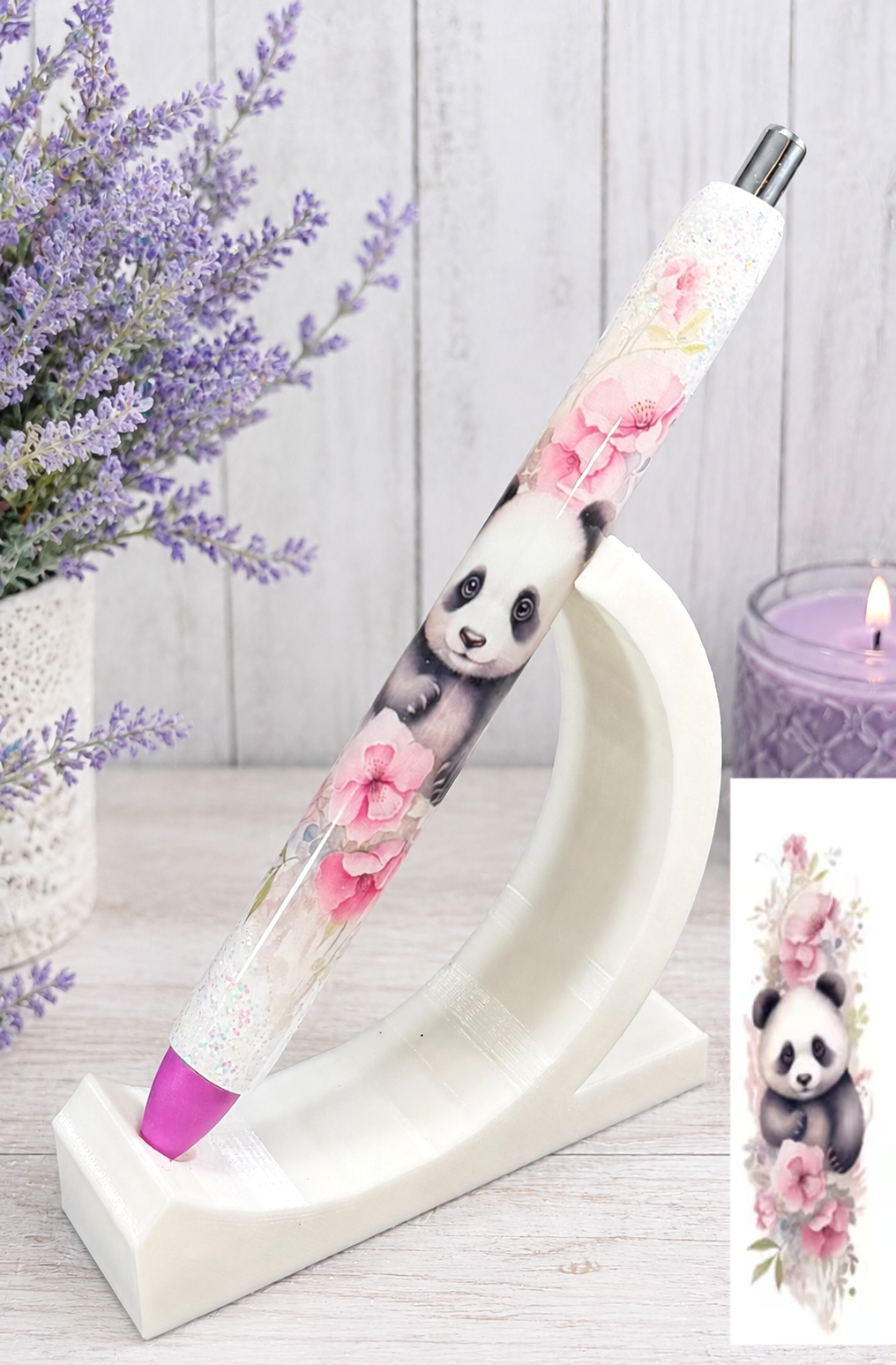 Handmade Panda glitter pen with free refill