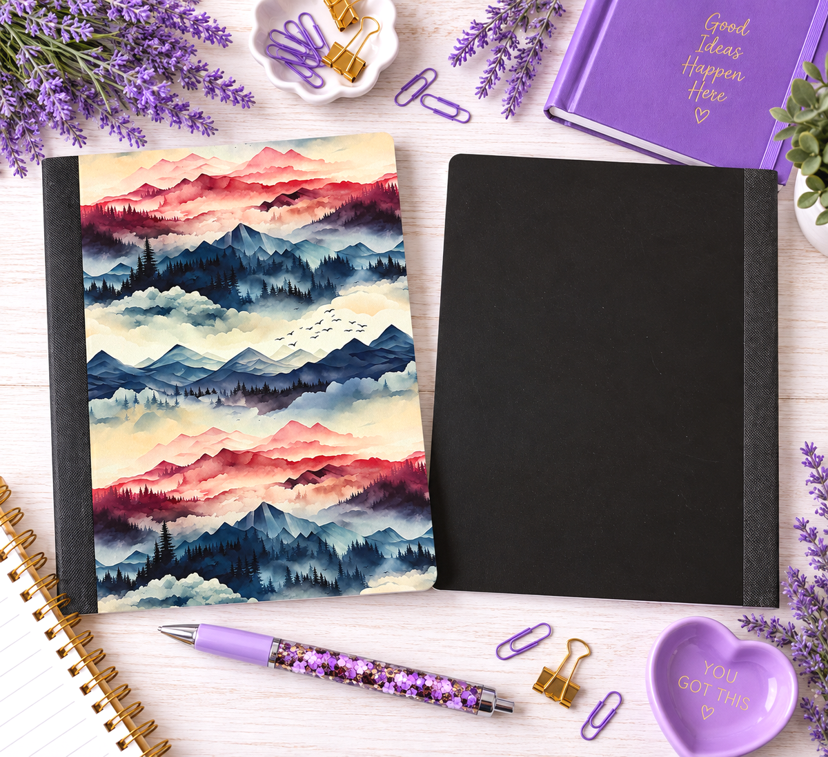Decorative Vinyl Covered Composition Watercolor Mountains
