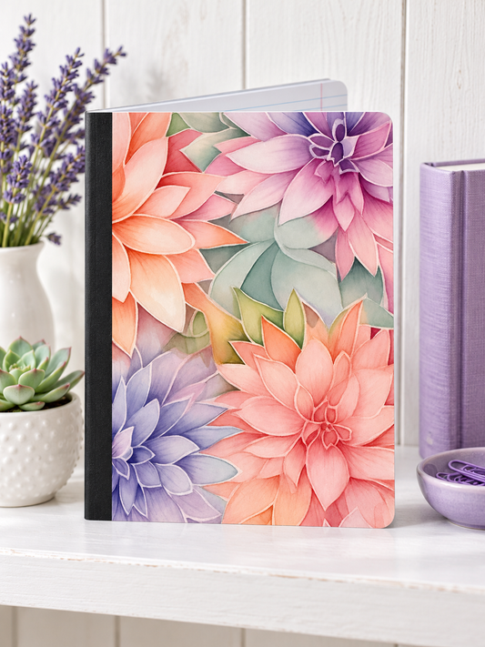 Decorative Vinyl Covered Composition Notebook Pastel Succulents