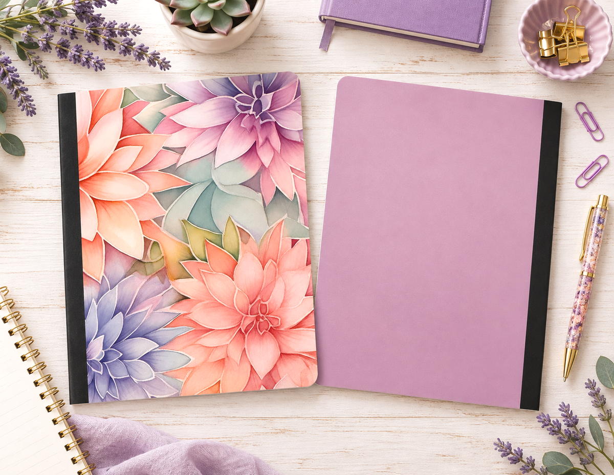 Decorative Vinyl Covered Composition Notebook Pastel Succulents