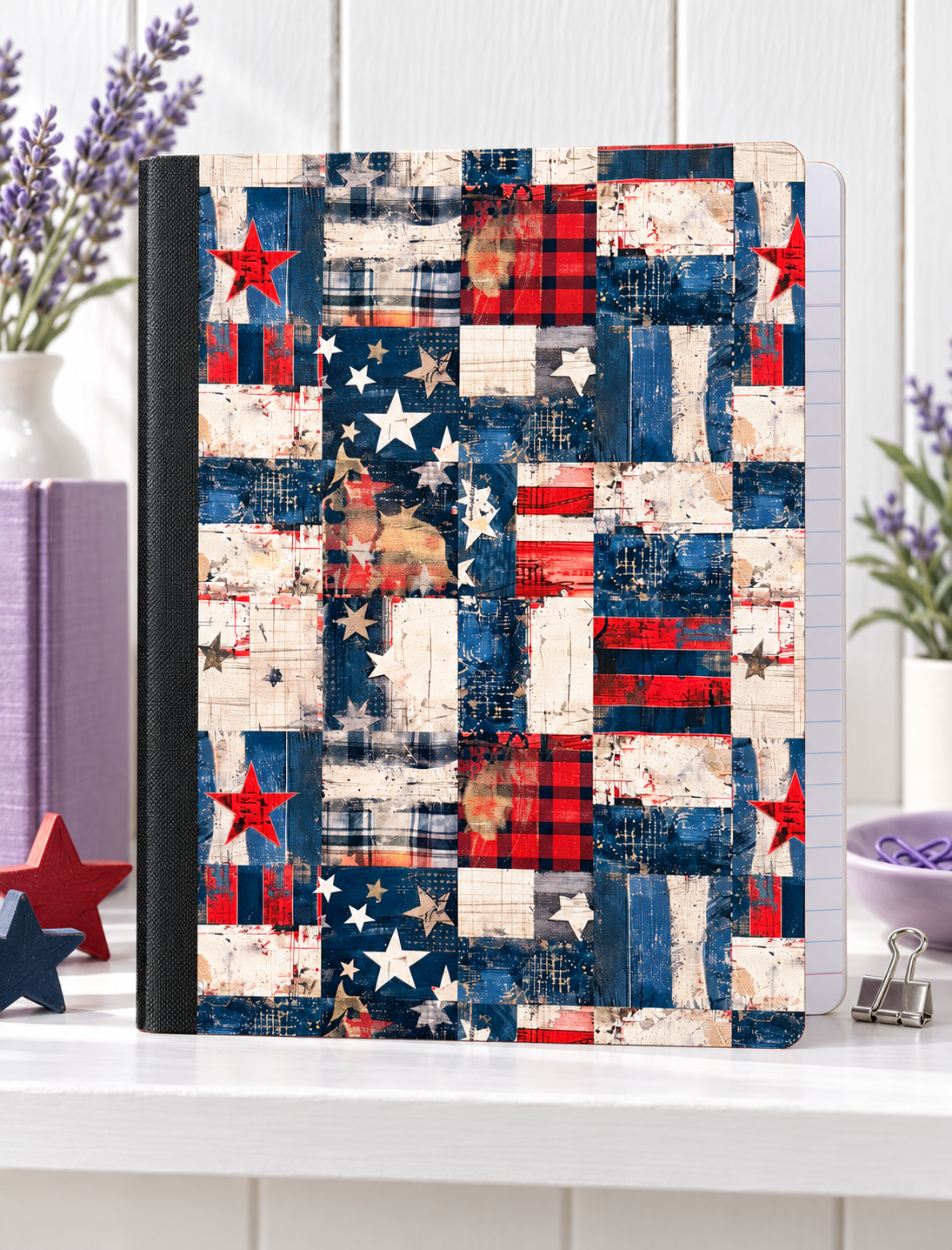 Decorative Vinyl Covered Composition Notebook Patriotic Patches