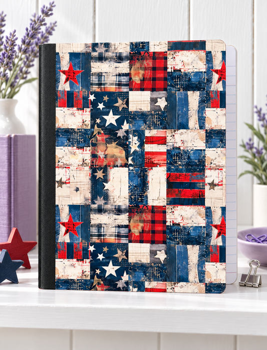 Decorative Vinyl Covered Composition Notebook Patriotic Patches