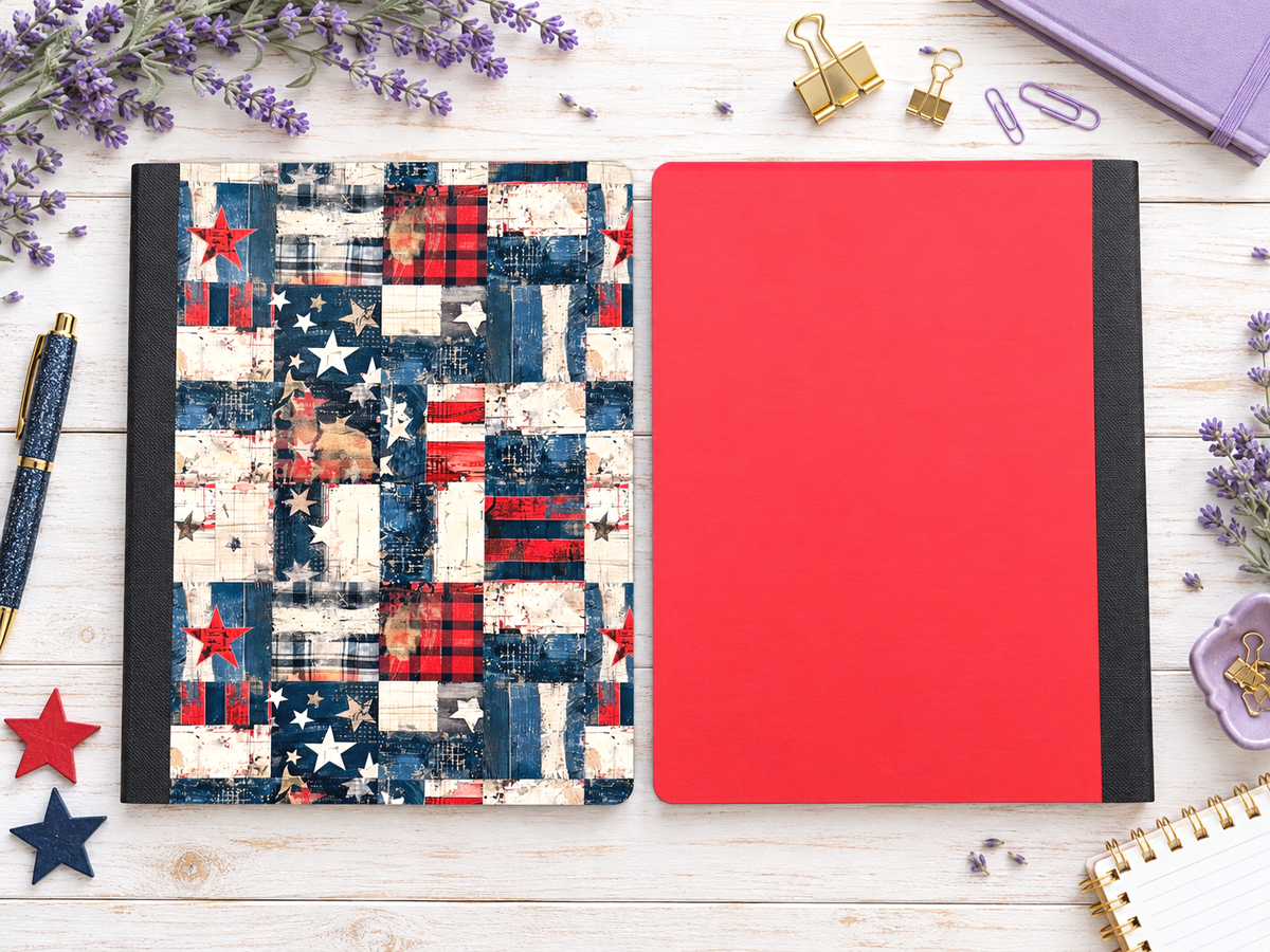 Decorative Vinyl Covered Composition Notebook Patriotic Patches
