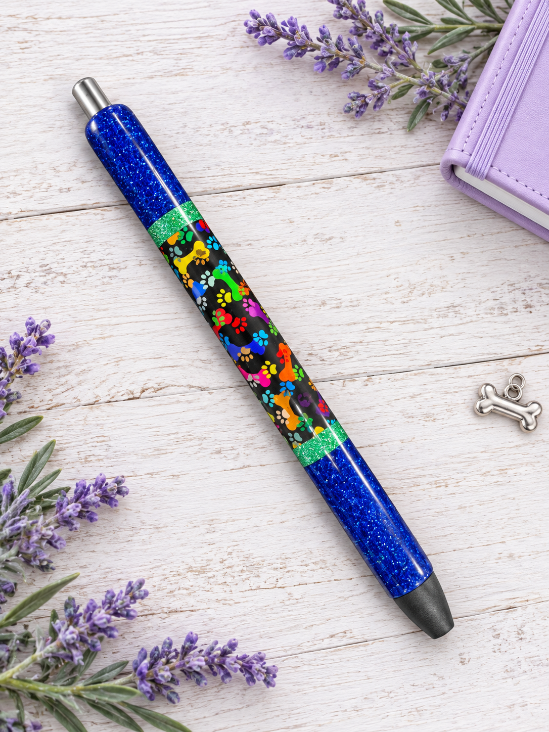 Handmade Dog Paws and Bones glitter pen with free refill