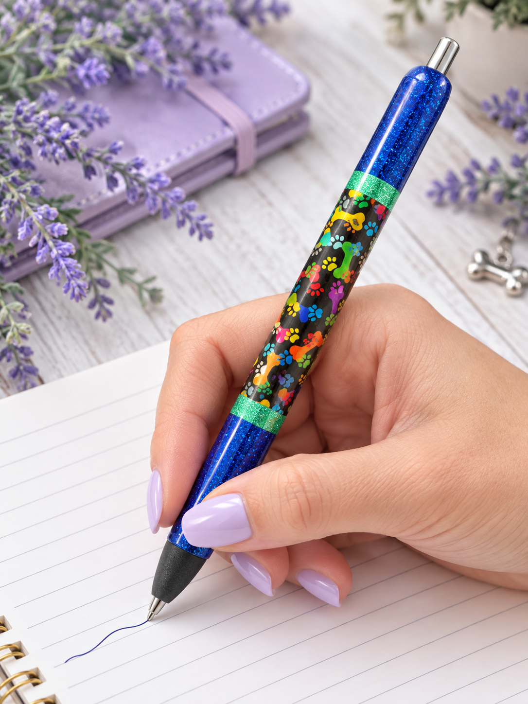 Handmade Dog Paws and Bones glitter pen with free refill