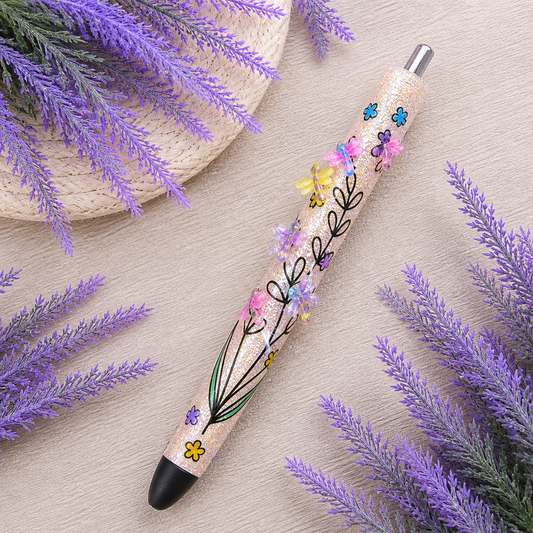 Handmade Miniature Dragonflies on Peach glitter pen with free refill