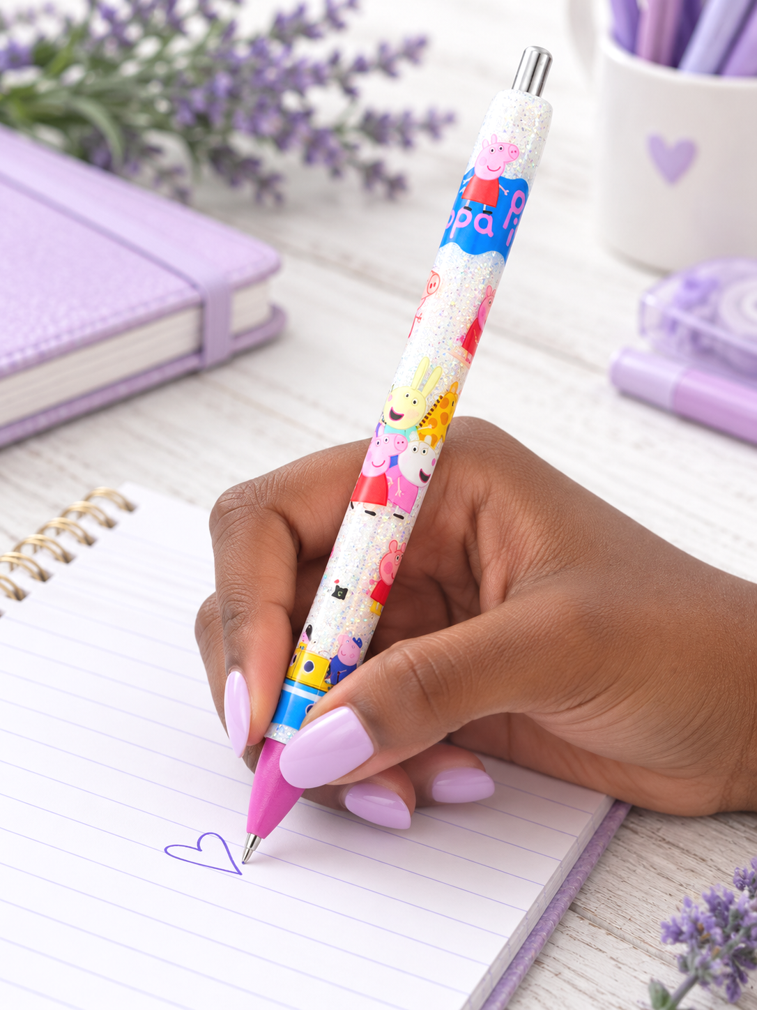 Handmade Peppa Pig  glitter pen with free refill