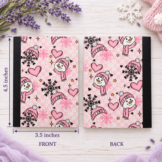 Decorative Vinyl Covered MINIATURE Composition Notebook Pink Snowmen