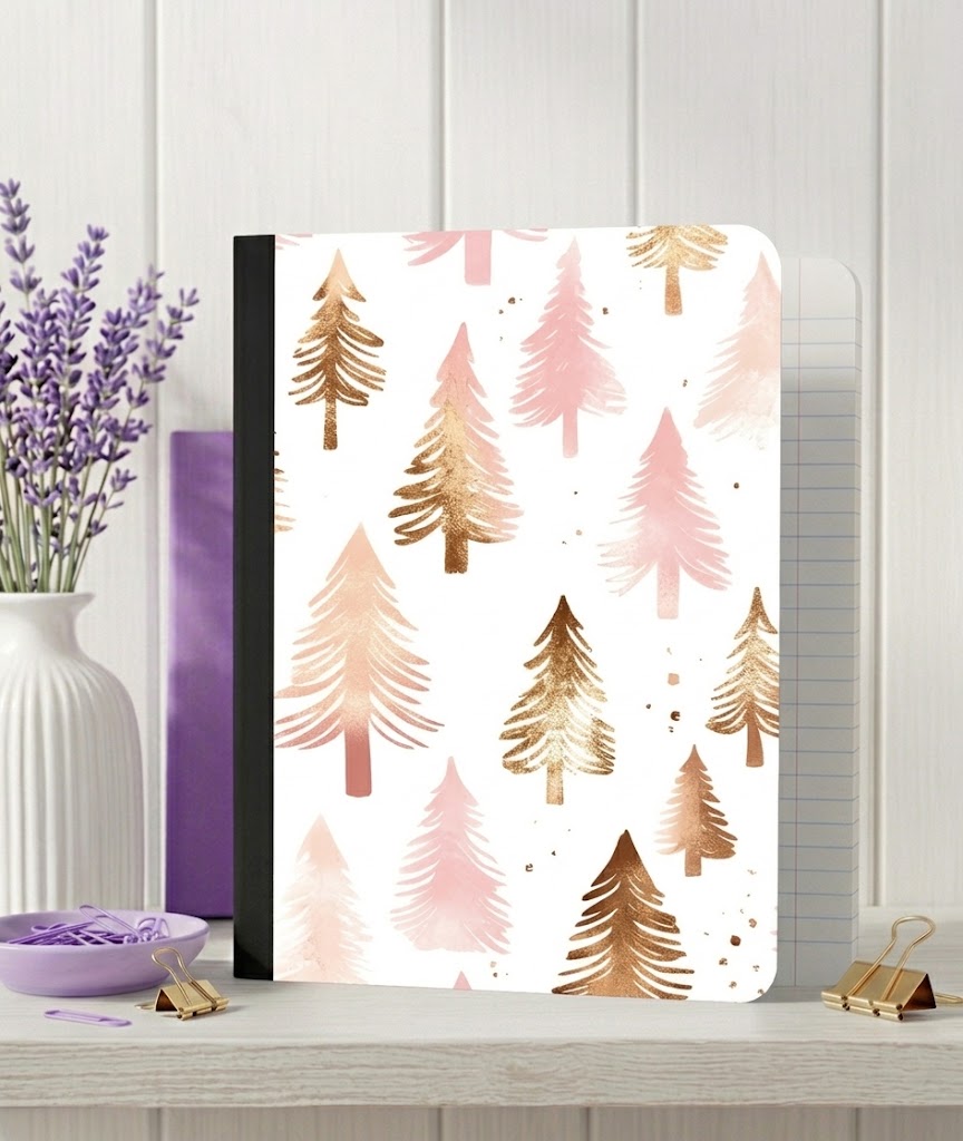 Decorative Vinyl Covered Composition Pink and Bronze Pines