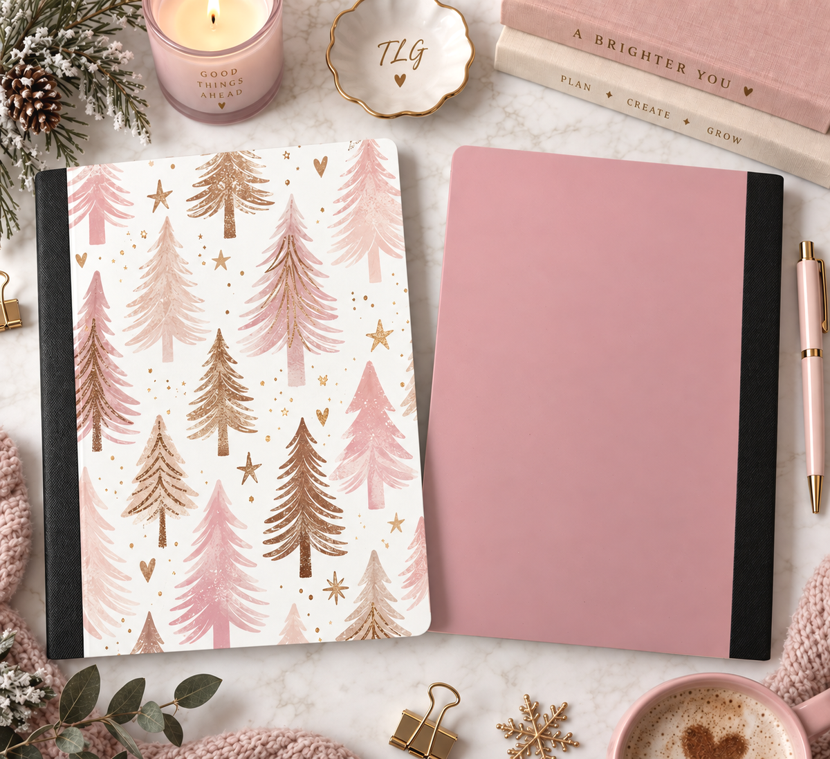 Decorative Vinyl Covered Composition Pink and Bronze Pines