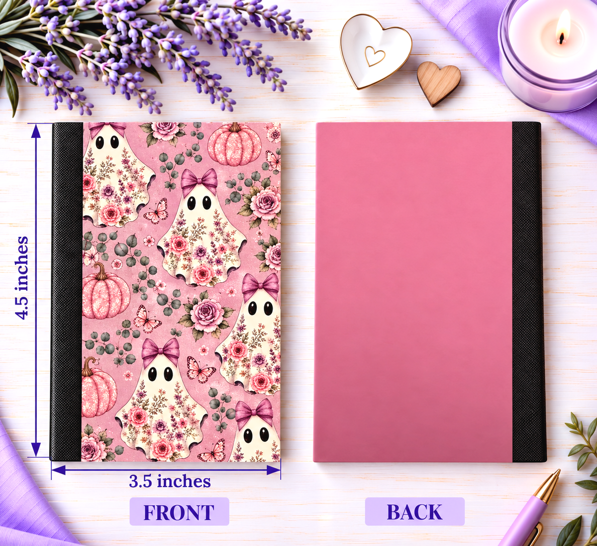 Decorative Vinyl Covered MINIATURE Composition Notebook Pretty Ghosts 1