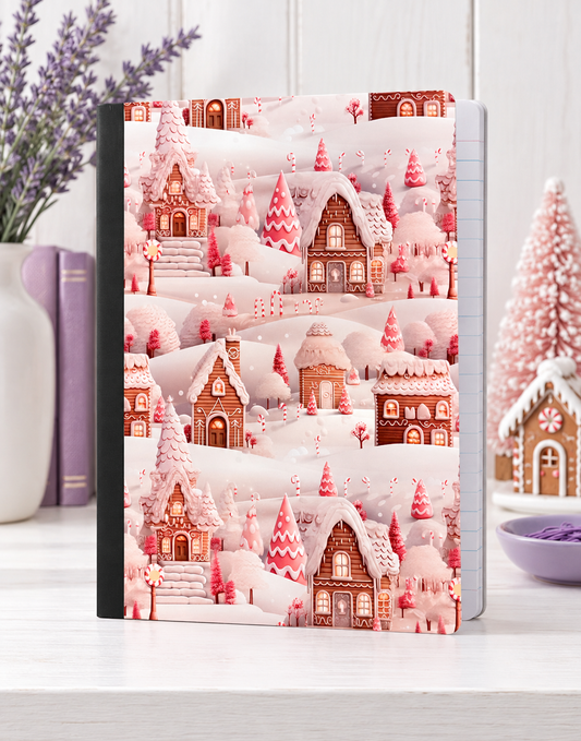 Decorative Vinyl Covered Composition Notebook Pink Gingerbread Village
