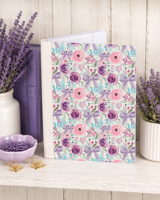 Decorative Vinyl Covered Composition Notebook Lavender Flowers and Bows