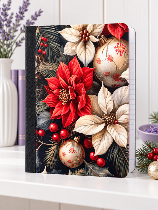 Decorative Vinyl Covered Composition Notebook Poinsettas