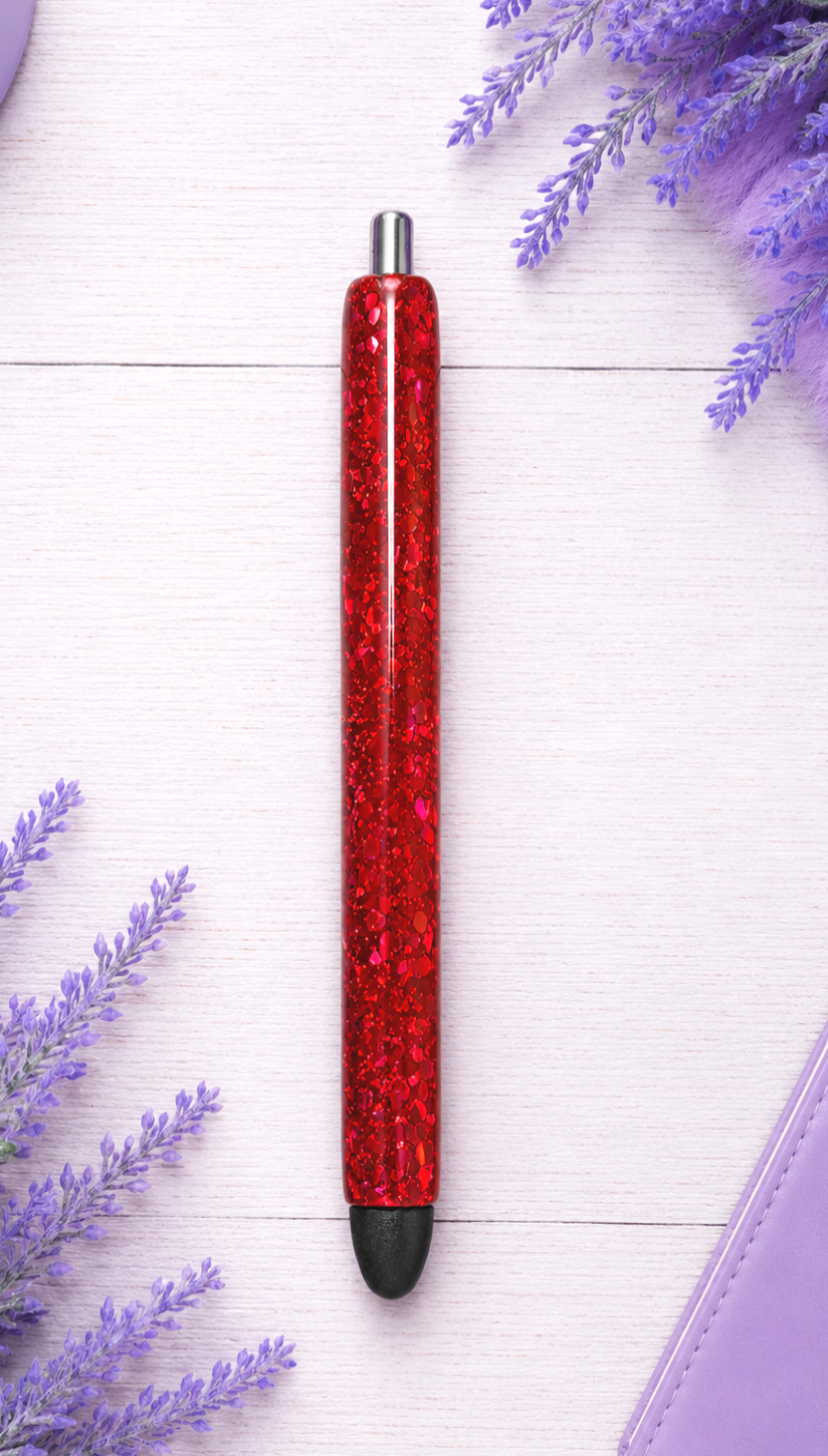 Handmade Fall Cherry Red chunky glitter pen with free refill