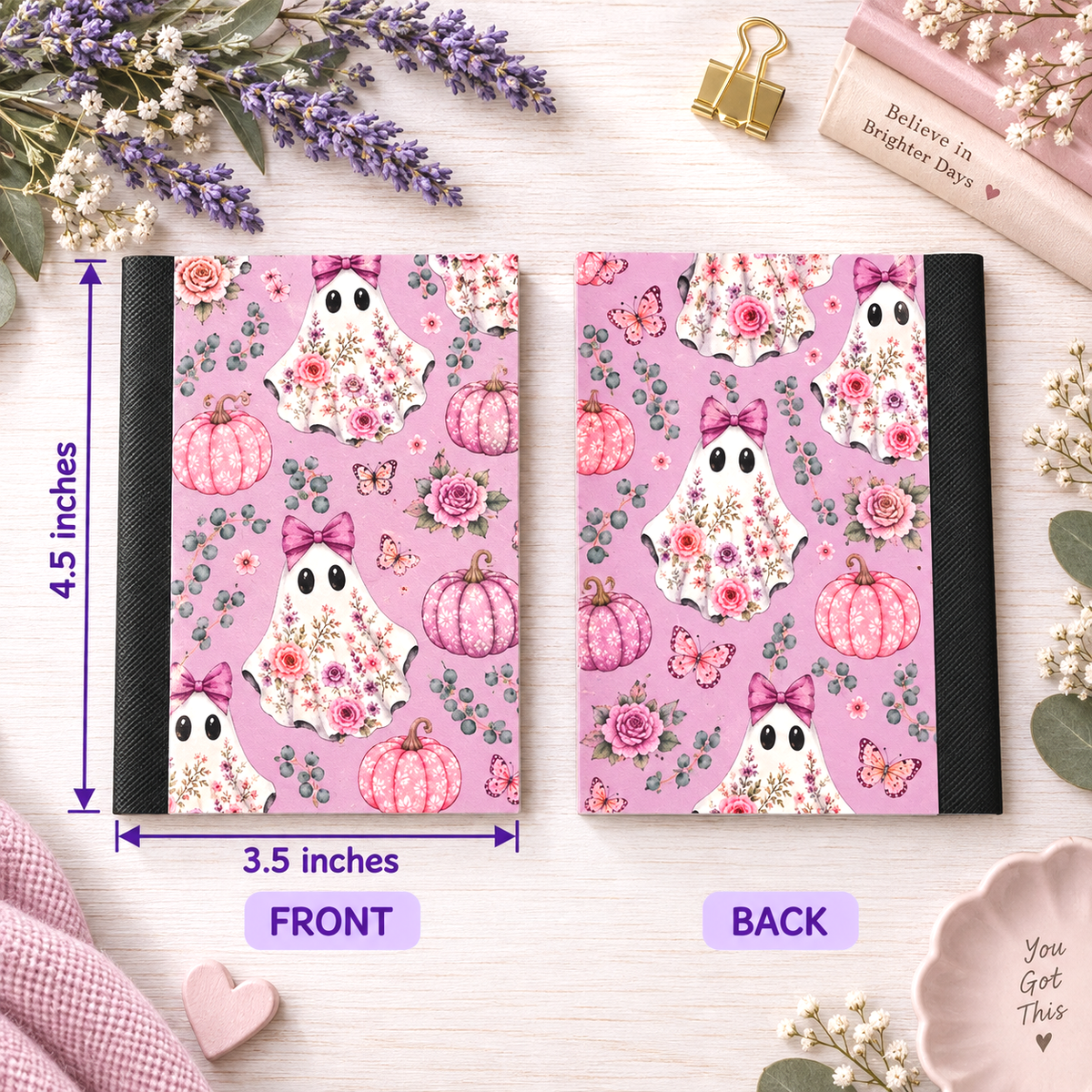 Decorative Vinyl Covered MINIATURE Composition Notebook Cute Ghosts